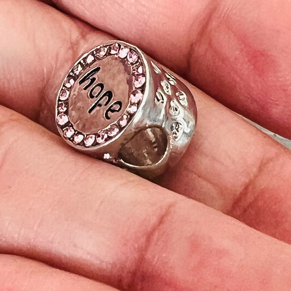 Silver plated paved crystal HOPE  bracelet charm - Picture 3 of 6